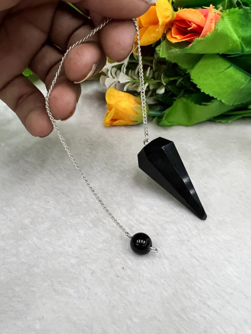 Black Tourmaline Stone Faceted Cone Pendulum Gemstone Dowsing Pendulum Chain Attached Reiki Crystal Healing - Image 11