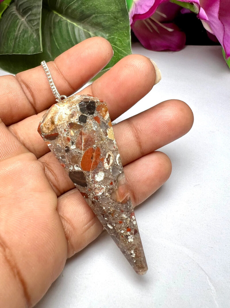 Conglomerate Jasper Stone Faceted Cone Pendulum Gemstone Dowsing Pendulum Chain Attached Reiki Crystal Healing - Image 6