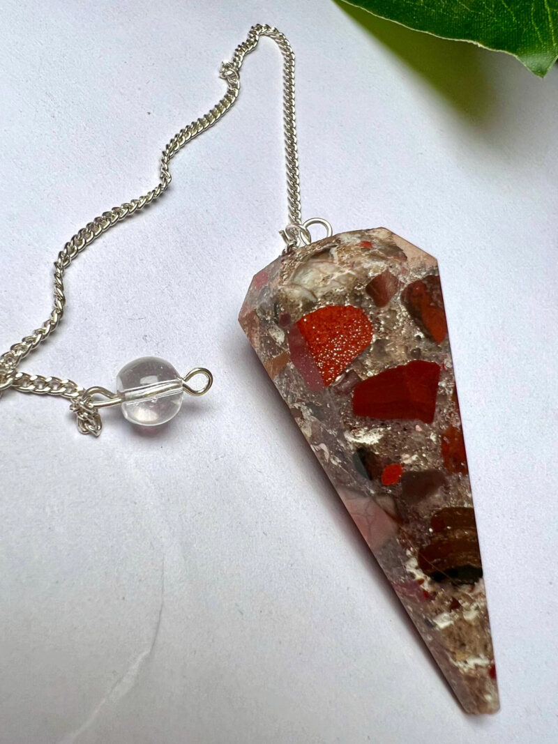 Conglomerate Jasper Stone Faceted Cone Pendulum Gemstone Dowsing Pendulum Chain Attached Reiki Crystal Healing - Image 7