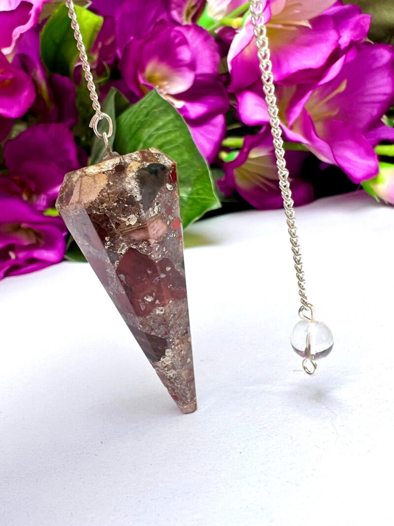 Conglomerate Jasper Stone Faceted Cone Pendulum Gemstone Dowsing Pendulum Chain Attached Reiki Crystal Healing - Image 8