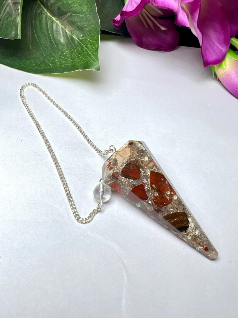 Conglomerate Jasper Stone Faceted Cone Pendulum Gemstone Dowsing Pendulum Chain Attached Reiki Crystal Healing - Image 9