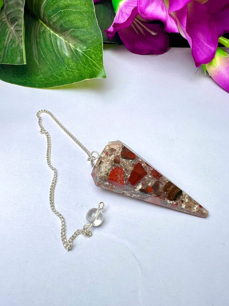 Conglomerate Jasper Stone Faceted Cone Pendulum Gemstone Dowsing Pendulum Chain Attached Reiki Crystal Healing - Image 10