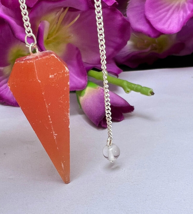 Orange Calcite Stone Faceted Cone Pendulum Gemstone Dowsing Pendulum Chain Attached Reiki Crystal Healing - Image 3