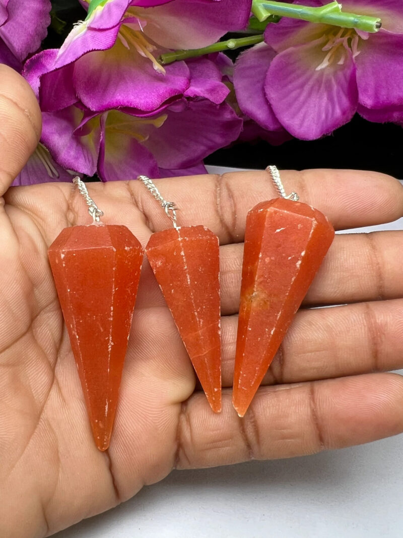 Orange Calcite Stone Faceted Cone Pendulum Gemstone Dowsing Pendulum Chain Attached Reiki Crystal Healing - Image 4