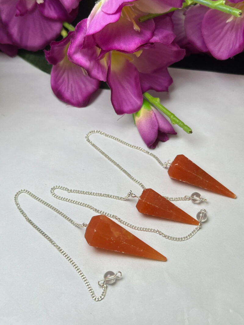Orange Calcite Stone Faceted Cone Pendulum Gemstone Dowsing Pendulum Chain Attached Reiki Crystal Healing - Image 5