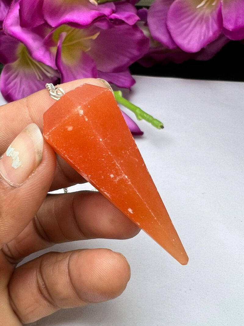 Orange Calcite Stone Faceted Cone Pendulum Gemstone Dowsing Pendulum Chain Attached Reiki Crystal Healing - Image 6