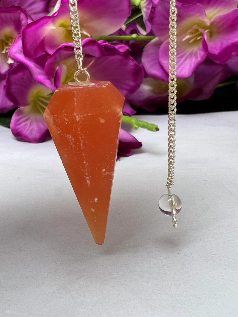 Orange Calcite Stone Faceted Cone Pendulum Gemstone Dowsing Pendulum Chain Attached Reiki Crystal Healing - Image 7