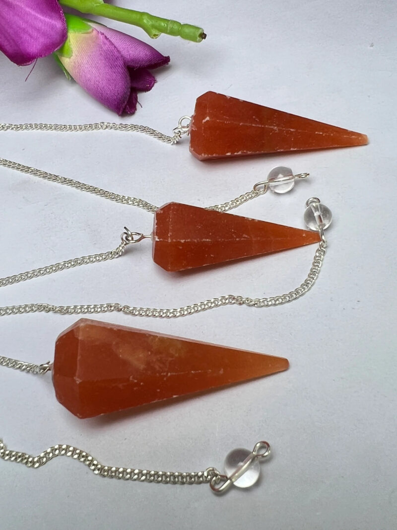 Orange Calcite Stone Faceted Cone Pendulum Gemstone Dowsing Pendulum Chain Attached Reiki Crystal Healing - Image 8