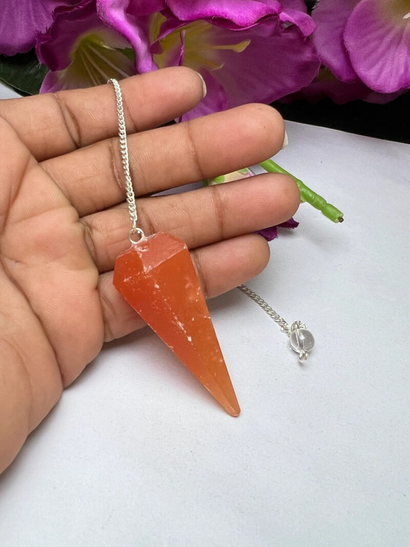 Orange Calcite Stone Faceted Cone Pendulum Gemstone Dowsing Pendulum Chain Attached Reiki Crystal Healing - Image 9