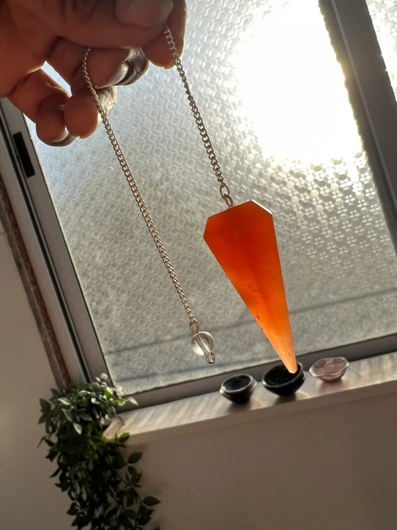 Orange Calcite Stone Faceted Cone Pendulum Gemstone Dowsing Pendulum Chain Attached Reiki Crystal Healing - Image 10