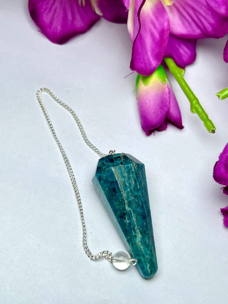 Blue Apatite Faceted Cone Pendulum Gemstone Dowsing Pendulum Chain Attached Reiki Crystal Healing - Image 7