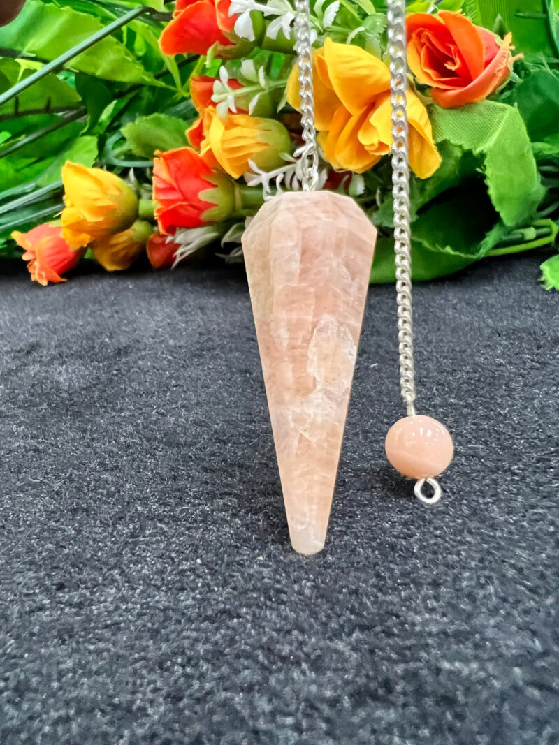 Moonstone Stone Faceted Cone Pendulum Gemstone Dowsing Pendulum Chain Attached Reiki Crystal Healing - Image 4