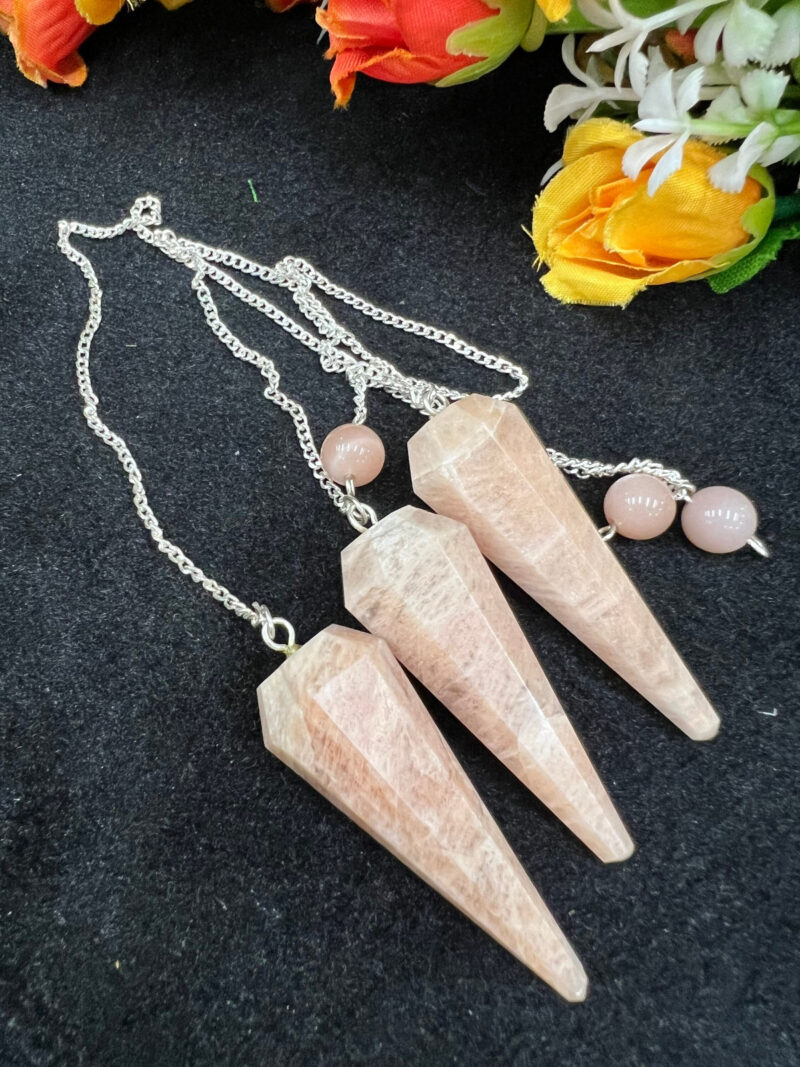 Moonstone Stone Faceted Cone Pendulum Gemstone Dowsing Pendulum Chain Attached Reiki Crystal Healing - Image 6