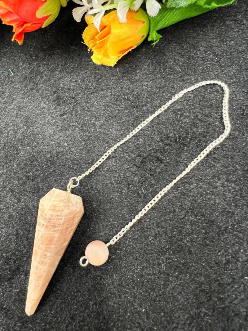 Moonstone Stone Faceted Cone Pendulum Gemstone Dowsing Pendulum Chain Attached Reiki Crystal Healing - Image 7