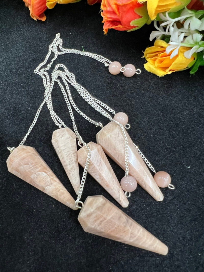 Moonstone Stone Faceted Cone Pendulum Gemstone Dowsing Pendulum Chain Attached Reiki Crystal Healing - Image 11