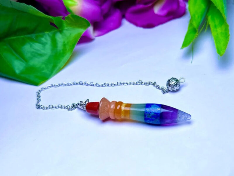 Seven Chakras Stone Pendulum Gemstone Dowsing Pendulum with Chain Attached - Image 9