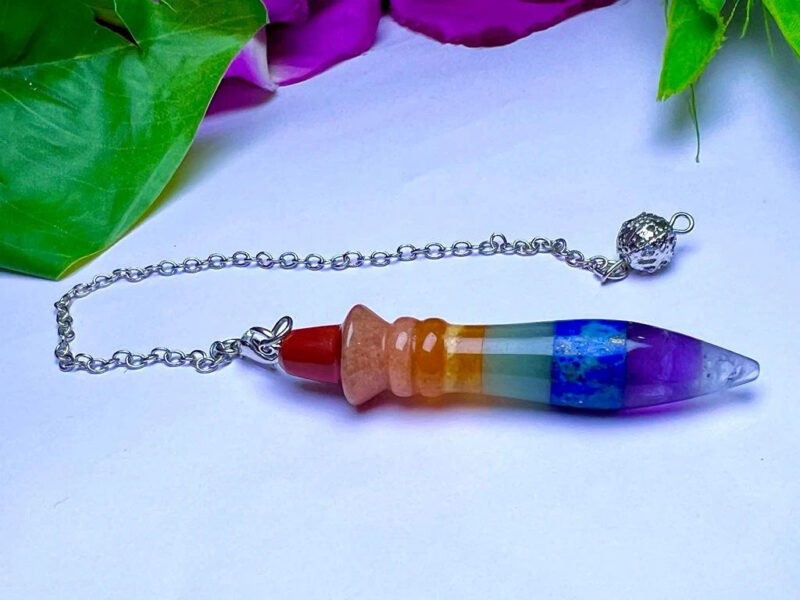 Seven Chakras Stone Pendulum Gemstone Dowsing Pendulum with Chain Attached - Image 11