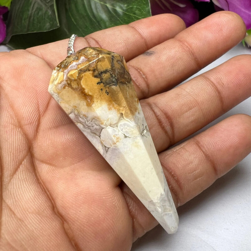 King Cobra Jasper Chamthwala Jasper Stone Faceted Cone Pendulum Gemstone Dowsing Pendulum Chain Attached Reiki Crystal Healing