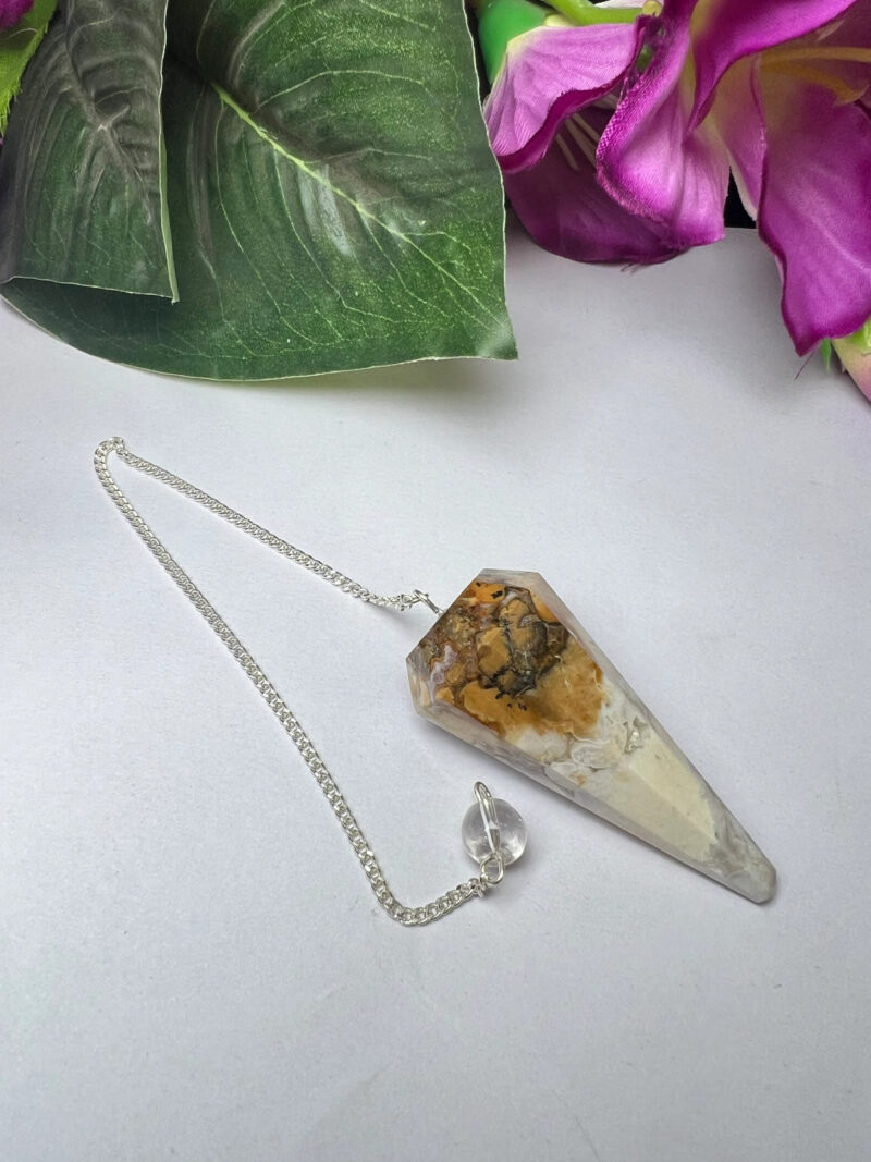 King Cobra Jasper Chamthwala Jasper Stone Faceted Cone Pendulum Gemstone Dowsing Pendulum Chain Attached Reiki Crystal Healing - Image 3