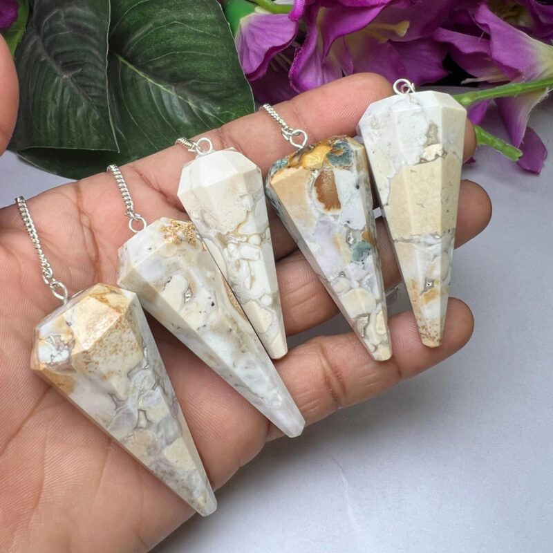 King Cobra Jasper Chamthwala Jasper Stone Faceted Cone Pendulum Gemstone Dowsing Pendulum Chain Attached Reiki Crystal Healing - Image 4