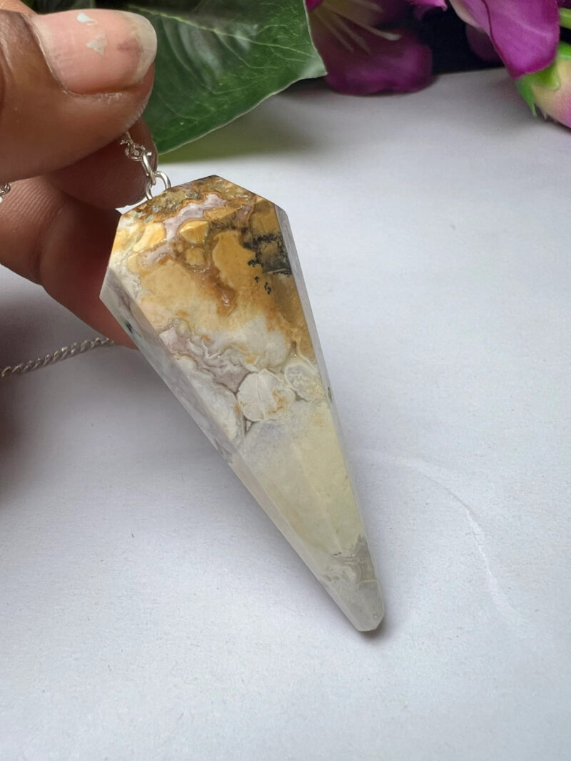 King Cobra Jasper Chamthwala Jasper Stone Faceted Cone Pendulum Gemstone Dowsing Pendulum Chain Attached Reiki Crystal Healing - Image 11