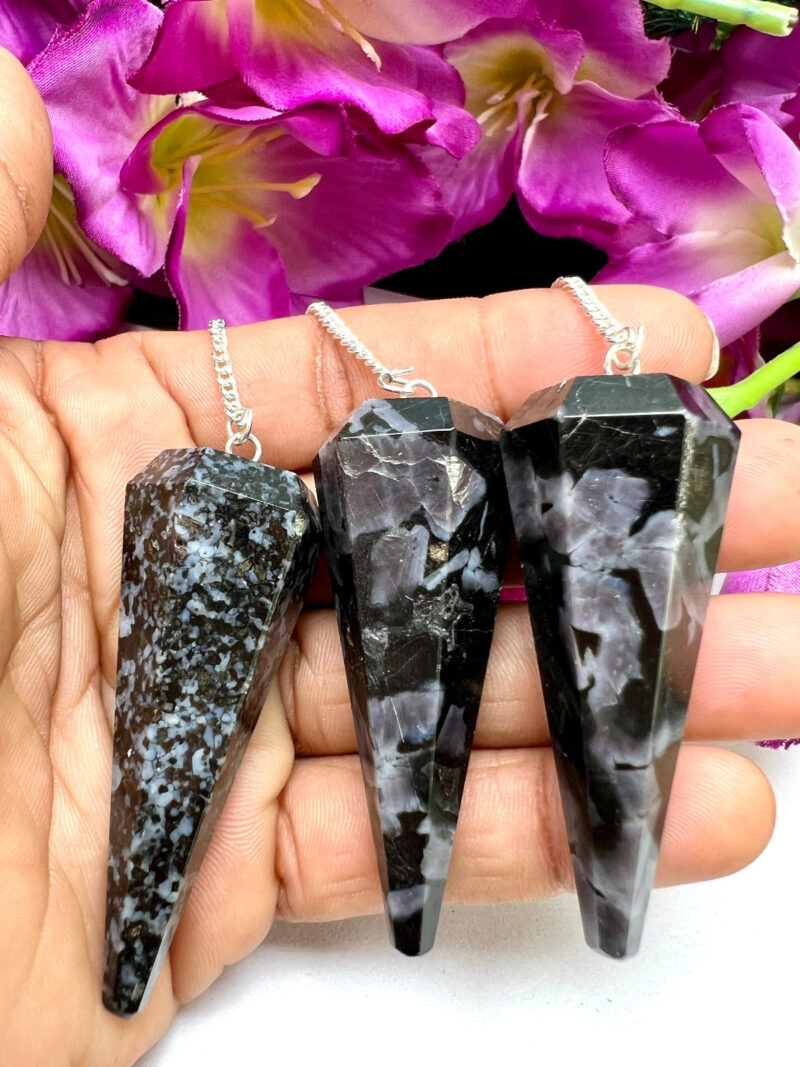 Mystic Merlinite Stone INDIGO GABBRO Stone Faceted Cone Pendulum Gemstone Dowsing Pendulum Chain Attached Reiki Crystal Healing - Image 6