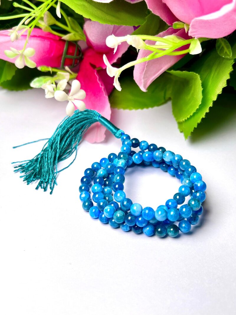 Blue Apatite Gemstone (108+1) Round Beads 6 MM ,8 MM Japamala ,Prayer Divine Yoga Meditation Mala, Rosary Mala, Healing Mala, Necklace - Image 2