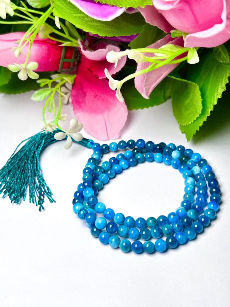 Blue Apatite Gemstone (108+1) Round Beads 6 MM ,8 MM Japamala ,Prayer Divine Yoga Meditation Mala, Rosary Mala, Healing Mala, Necklace