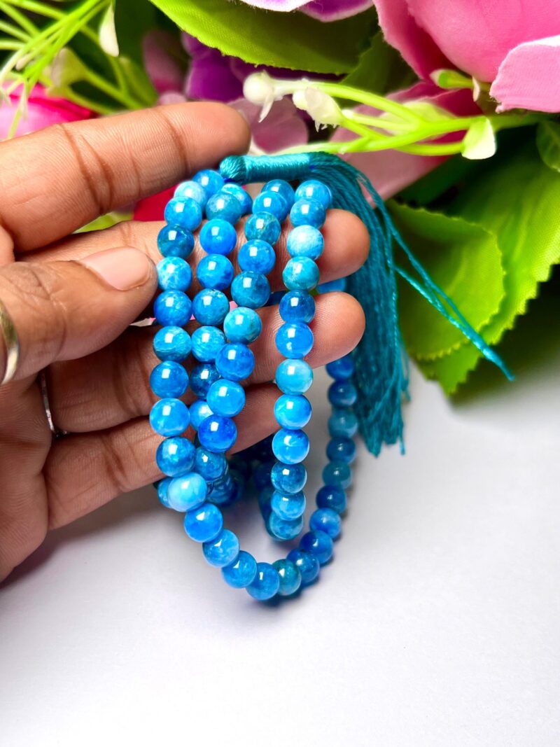 Blue Apatite Gemstone (108+1) Round Beads 6 MM ,8 MM Japamala ,Prayer Divine Yoga Meditation Mala, Rosary Mala, Healing Mala, Necklace - Image 7