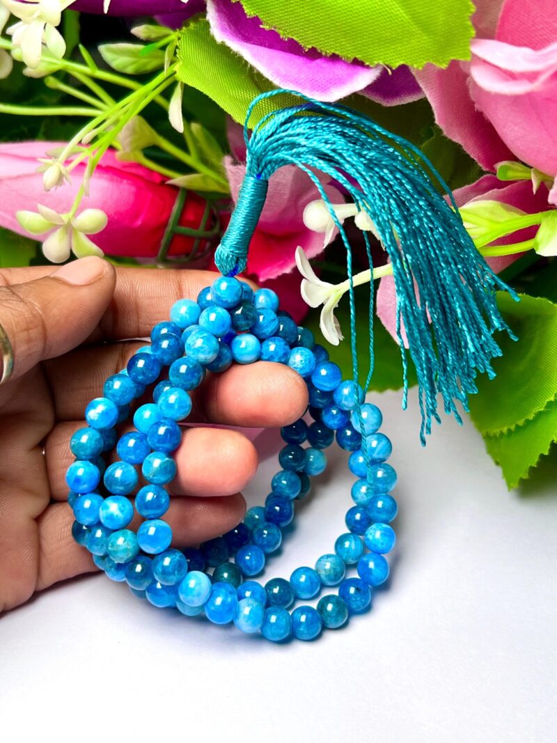 Blue Apatite Gemstone (108+1) Round Beads 6 MM ,8 MM Japamala ,Prayer Divine Yoga Meditation Mala, Rosary Mala, Healing Mala, Necklace - Image 8