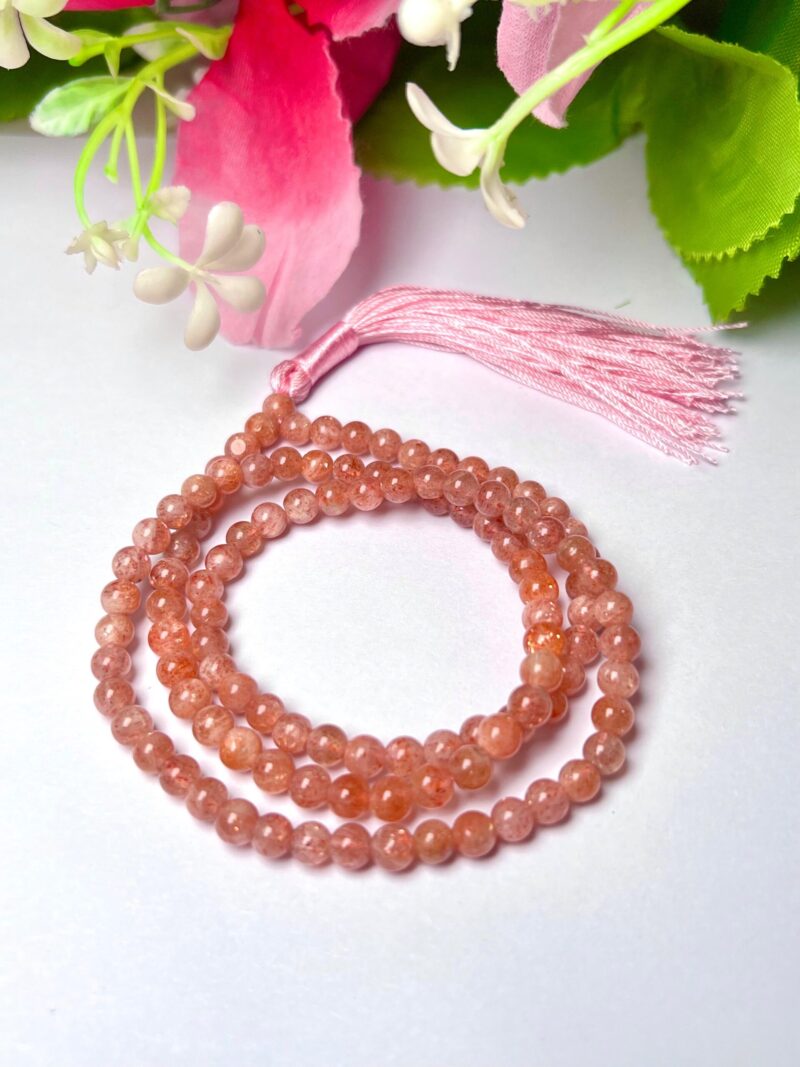Sunstone Gemstone (108+1) Round Beads 6 MM ,8 MM Japamala ,Prayer Divine Yoga Meditation Mala, Rosary Mala, Healing Mala, Necklace