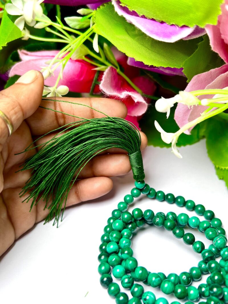 malachite Gemstone (108+1) Round Beads 6 MM ,8 MM Japamala ,Prayer Divine Yoga Meditation Mala, Rosary Mala, Healing Mala, Necklace - Image 3