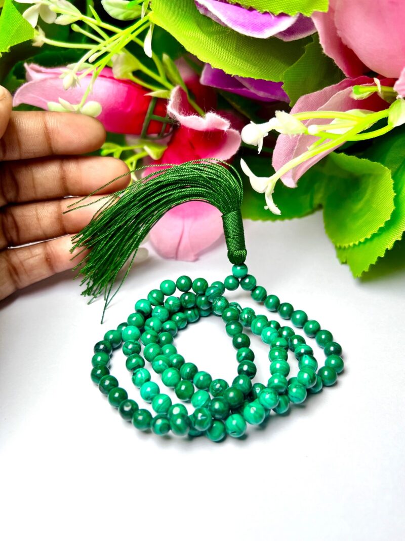 malachite Gemstone (108+1) Round Beads 6 MM ,8 MM Japamala ,Prayer Divine Yoga Meditation Mala, Rosary Mala, Healing Mala, Necklace - Image 4