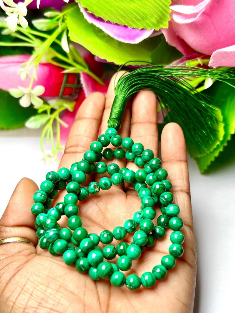 malachite Gemstone (108+1) Round Beads 6 MM ,8 MM Japamala ,Prayer Divine Yoga Meditation Mala, Rosary Mala, Healing Mala, Necklace - Image 5