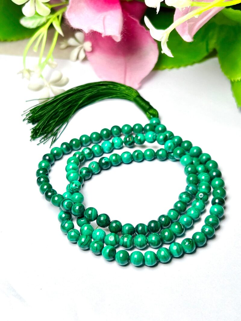 malachite Gemstone (108+1) Round Beads 6 MM ,8 MM Japamala ,Prayer Divine Yoga Meditation Mala, Rosary Mala, Healing Mala, Necklace