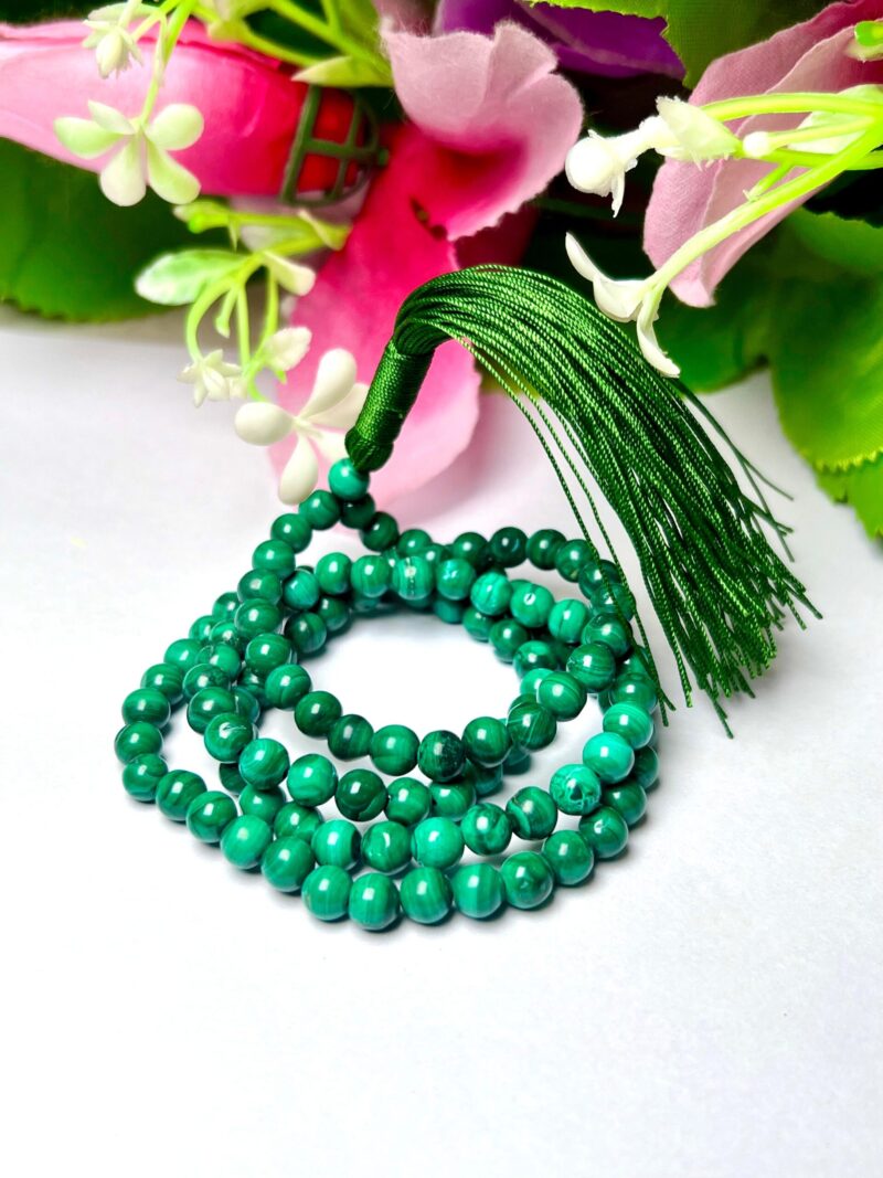 malachite Gemstone (108+1) Round Beads 6 MM ,8 MM Japamala ,Prayer Divine Yoga Meditation Mala, Rosary Mala, Healing Mala, Necklace - Image 9