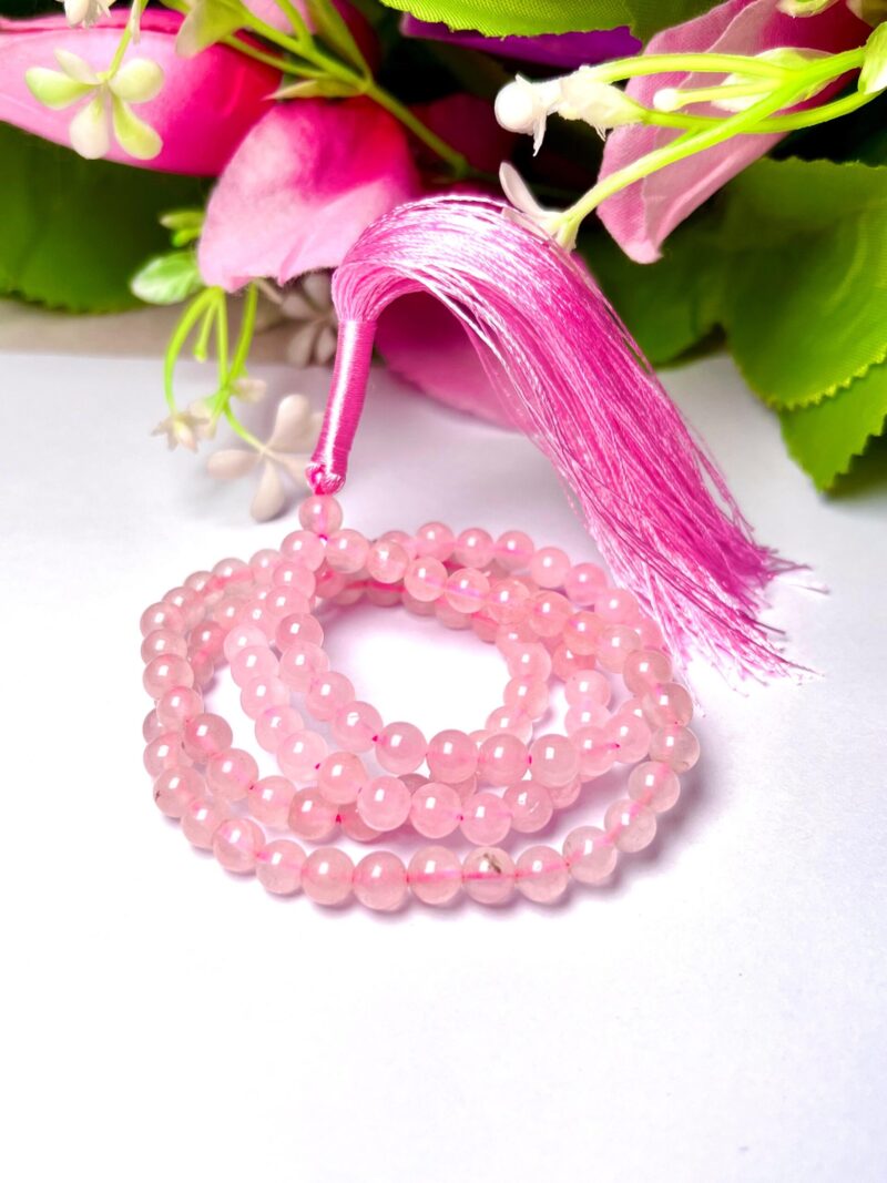Rose Quartz Gemstone (108+1) Round Beads 6 MM ,8 MM Japamala ,Prayer Divine Yoga Mala, Meditation Mala, Rosary Mala, Healing Mala, Necklace