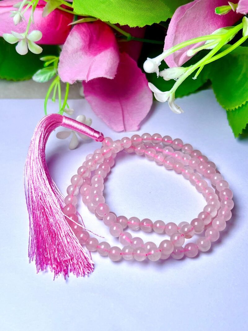 Rose Quartz Gemstone (108+1) Round Beads 6 MM ,8 MM Japamala ,Prayer Divine Yoga Mala, Meditation Mala, Rosary Mala, Healing Mala, Necklace - Image 5