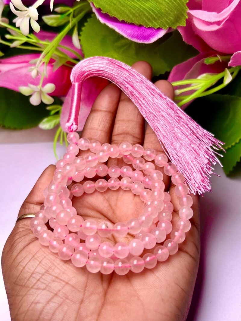 Rose Quartz Gemstone (108+1) Round Beads 6 MM ,8 MM Japamala ,Prayer Divine Yoga Mala, Meditation Mala, Rosary Mala, Healing Mala, Necklace - Image 6