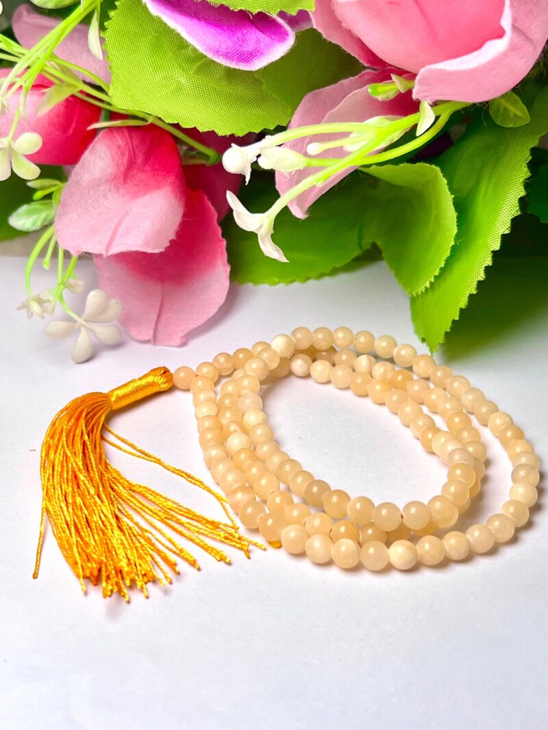 Yellow Calcite Gemstone (108+1) Round Beads 6 MM ,8 MM Japamala ,Prayer Divine Yoga Meditation Mala, Rosary Mala, Healing Mala, Necklace