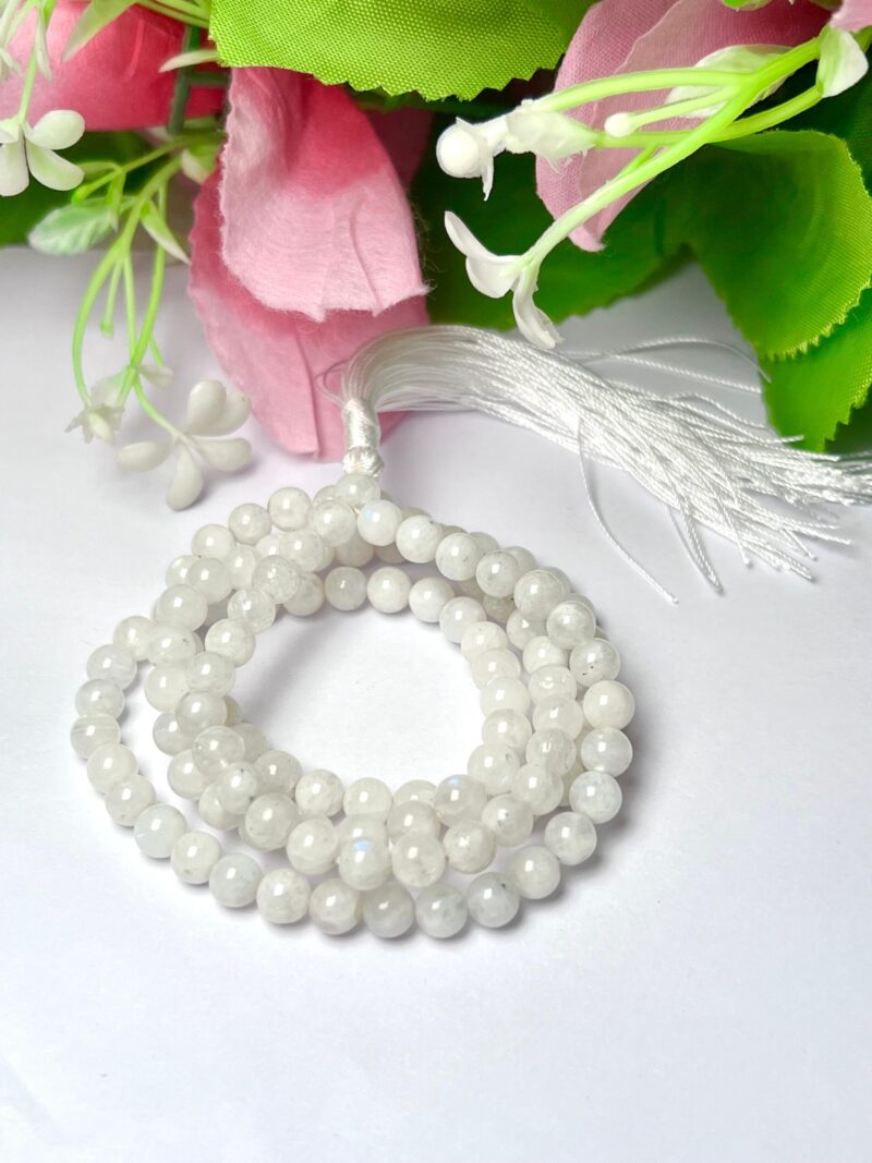 White rainbow moonstone Gemstone (108+1) Round Beads 6 MM ,8 MM Japamala ,Prayer Divine Yoga Meditation Mala, Rosary Mala, Healing Mala, Necklace