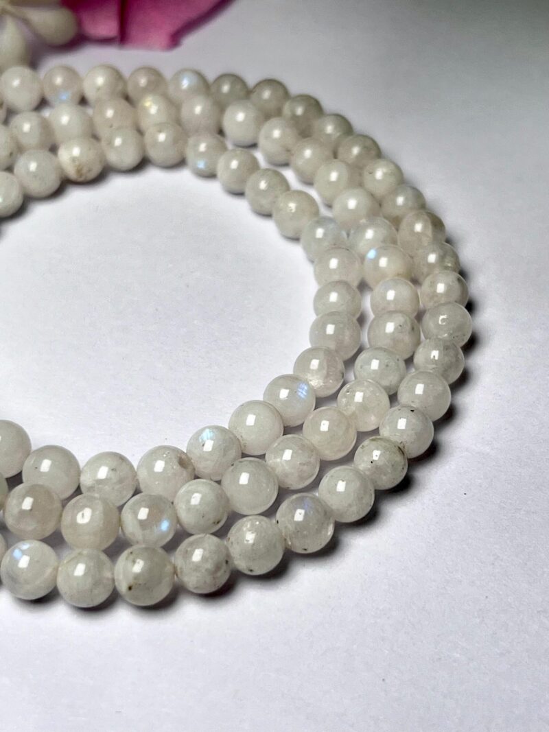 White rainbow moonstone Gemstone (108+1) Round Beads 6 MM ,8 MM Japamala ,Prayer Divine Yoga Meditation Mala, Rosary Mala, Healing Mala, Necklace - Image 4
