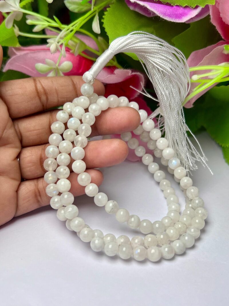 White rainbow moonstone Gemstone (108+1) Round Beads 6 MM ,8 MM Japamala ,Prayer Divine Yoga Meditation Mala, Rosary Mala, Healing Mala, Necklace - Image 5