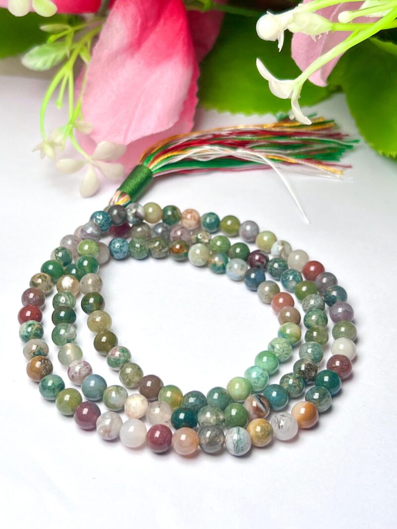fancy agate Gemstone (108+1) Round Beads 6 MM ,8 MM Japamala ,Prayer Divine Yoga Meditation Mala, Rosary Mala, Healing Mala, Necklace