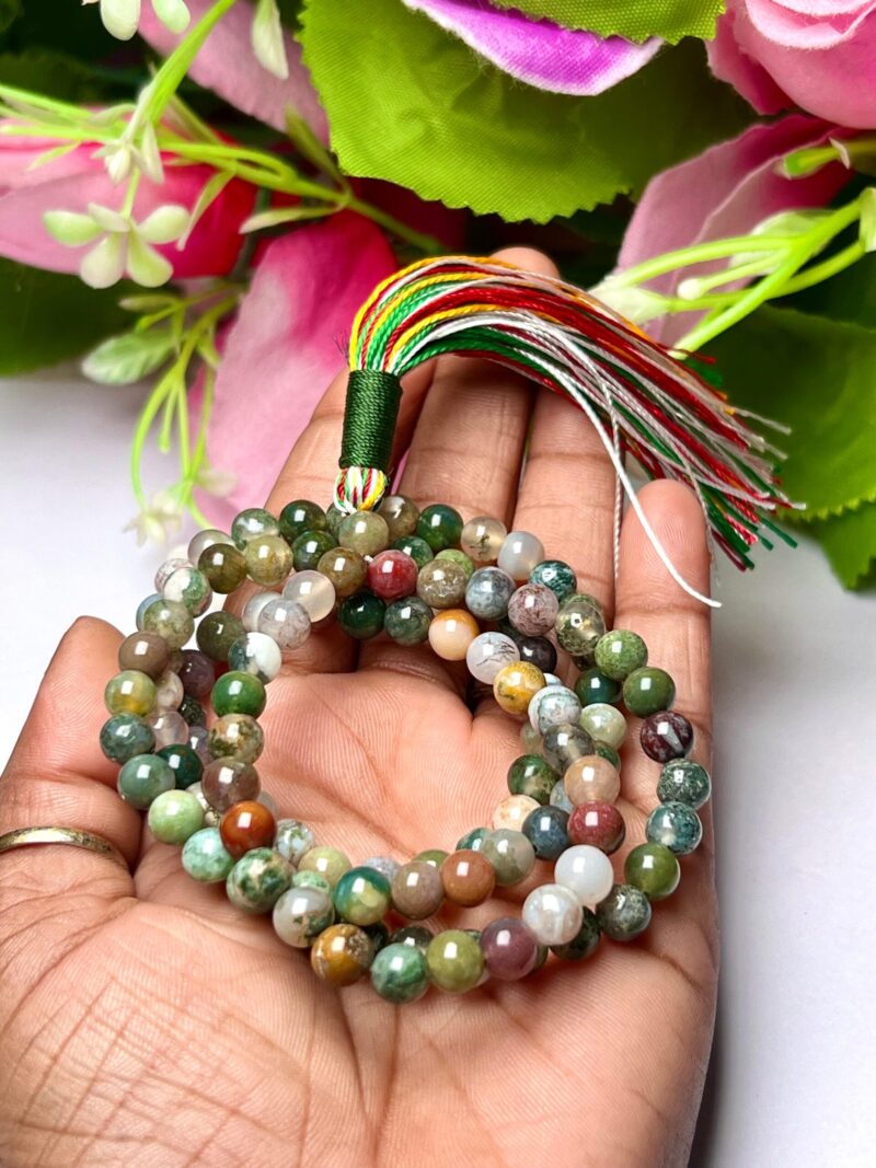 fancy agate Gemstone (108+1) Round Beads 6 MM ,8 MM Japamala ,Prayer Divine Yoga Meditation Mala, Rosary Mala, Healing Mala, Necklace - Image 7