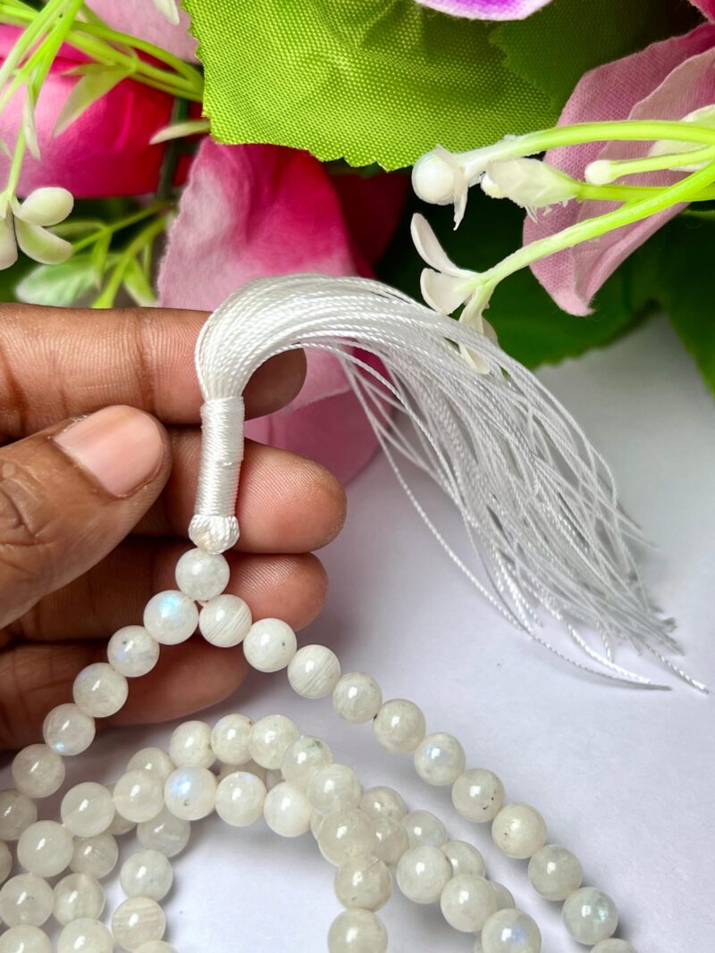 White rainbow moonstone Gemstone (108+1) Round Beads 6 MM ,8 MM Japamala ,Prayer Divine Yoga Meditation Mala, Rosary Mala, Healing Mala, Necklace - Image 8