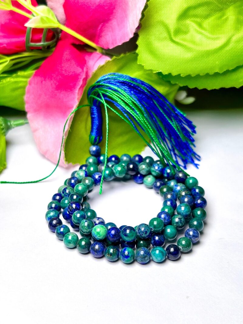 Azurite malachite Gemstone (108+1) Round Beads 6 MM ,8 MM Japamala ,Prayer Divine Yoga Meditation Mala, Rosary Mala, Healing Mala, Necklace