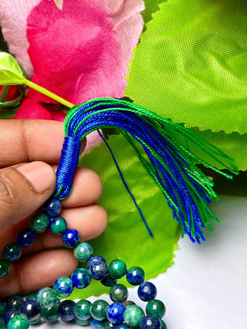 Azurite malachite Gemstone (108+1) Round Beads 6 MM ,8 MM Japamala ,Prayer Divine Yoga Meditation Mala, Rosary Mala, Healing Mala, Necklace - Image 4