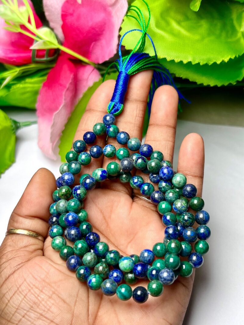 Azurite malachite Gemstone (108+1) Round Beads 6 MM ,8 MM Japamala ,Prayer Divine Yoga Meditation Mala, Rosary Mala, Healing Mala, Necklace - Image 5