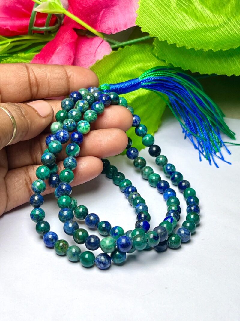 Azurite malachite Gemstone (108+1) Round Beads 6 MM ,8 MM Japamala ,Prayer Divine Yoga Meditation Mala, Rosary Mala, Healing Mala, Necklace - Image 7